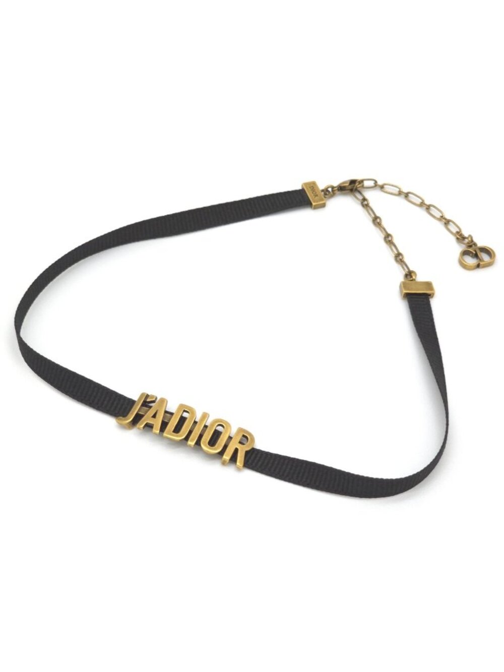 Dior J'adior Logo Choker Necklace Neck Gold Tone Metal Antique Polished Black